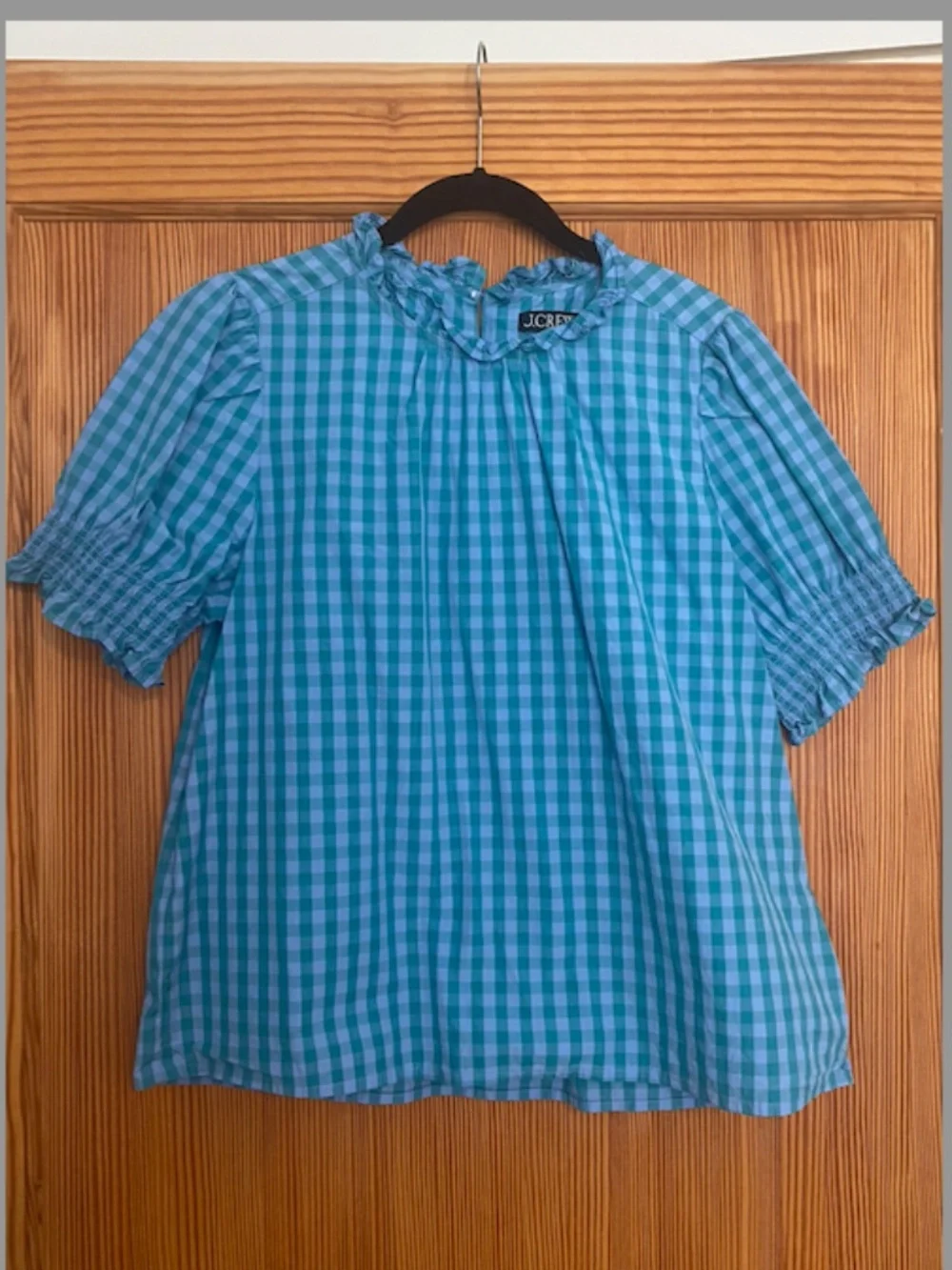 JCREW Smocked Cotton Poplin Puff-Sleeve Top in Gingham